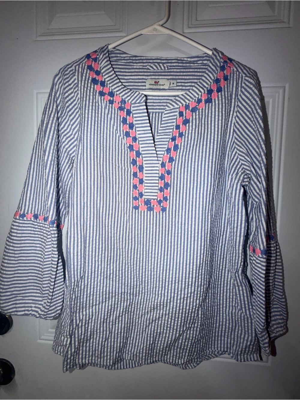 Vineyard Vines Blue & White Striped Tunic with Pink Trim